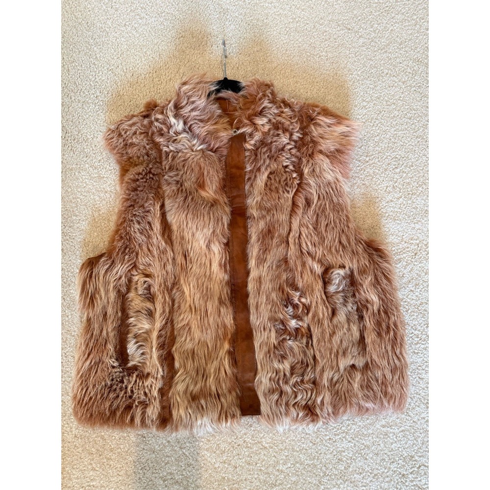 Vintage‎ Sheepskin Shearling Vest Reversible Suede Fur Tan Boho Western Festival